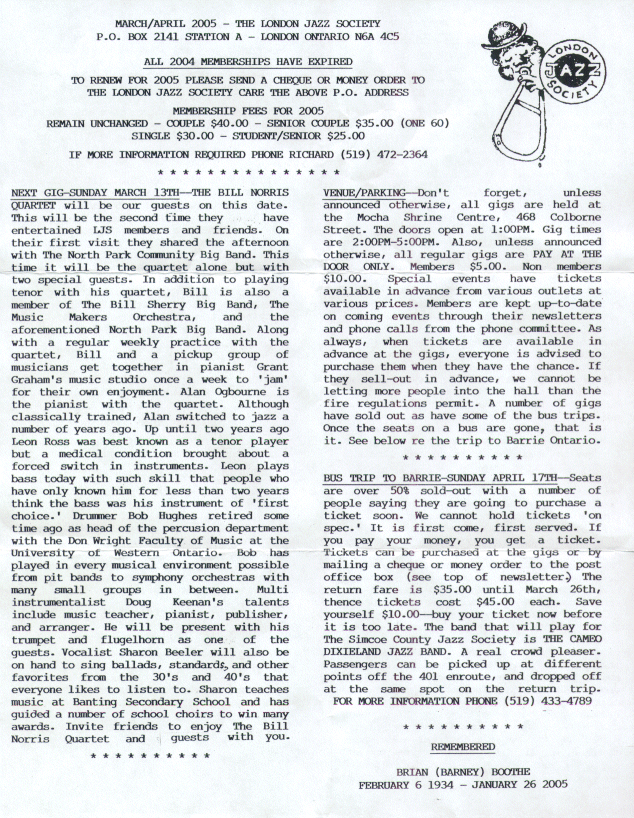 Mar/Apr, 2005 LJS Newsletter Page One